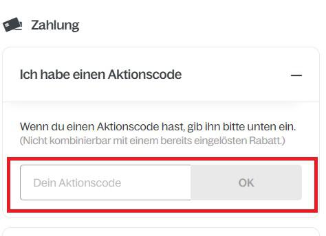 Screenshot aus dem Buchungsprozess mit Eingabefeld für deinen Sunparks Gutschein