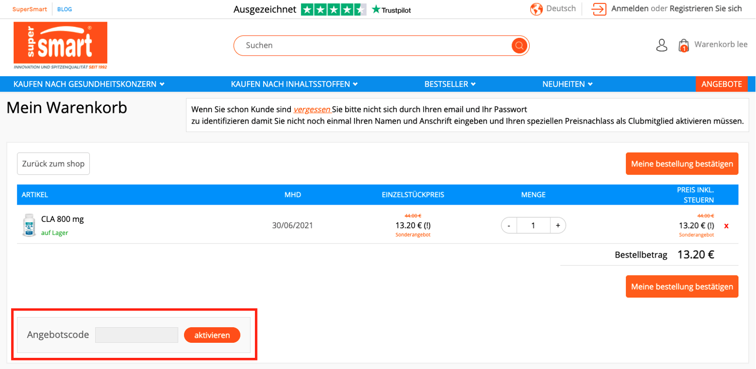 Löse deinen SuperSmart-Gutschein einfach im Warenkorb ein.