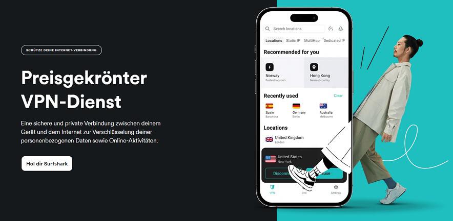 Surfshark VPN Dienst auf Smartphone