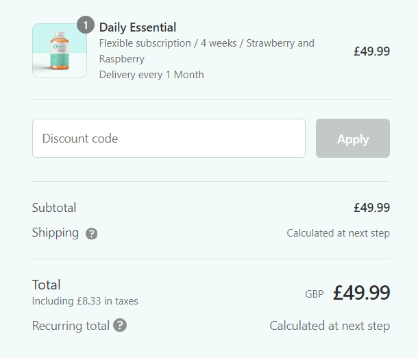 Symprove discount code area in shopping basket