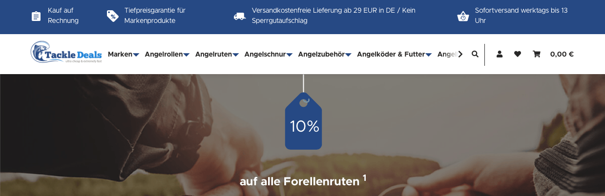 Tackle Deals Online-Shop mit tollen Angeboten für Forellenruten
