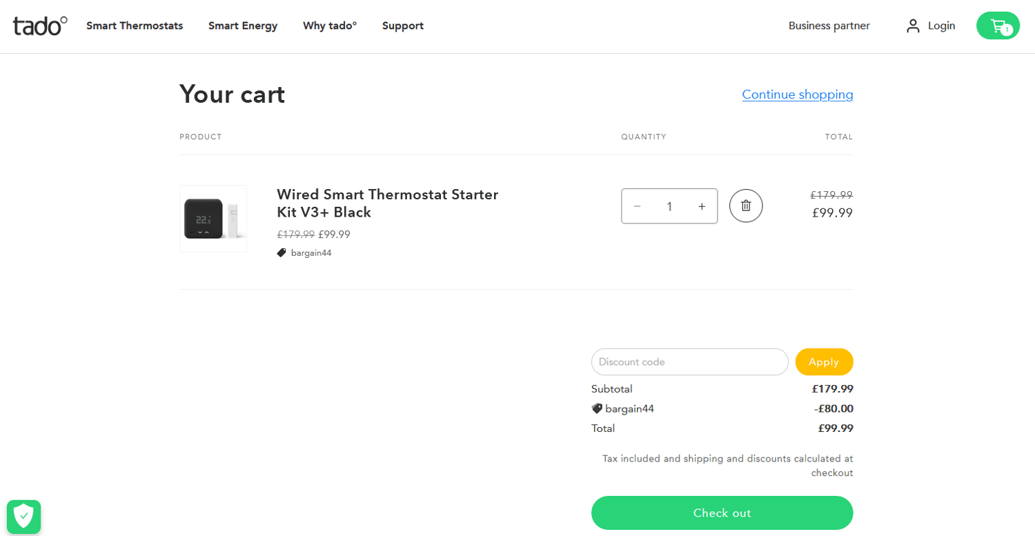 Application box for your Tado discount code