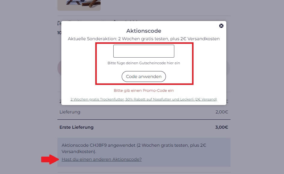 So kannst du einen Tails.com Gutschein einlösen – Screenshot vom Eingabefeld