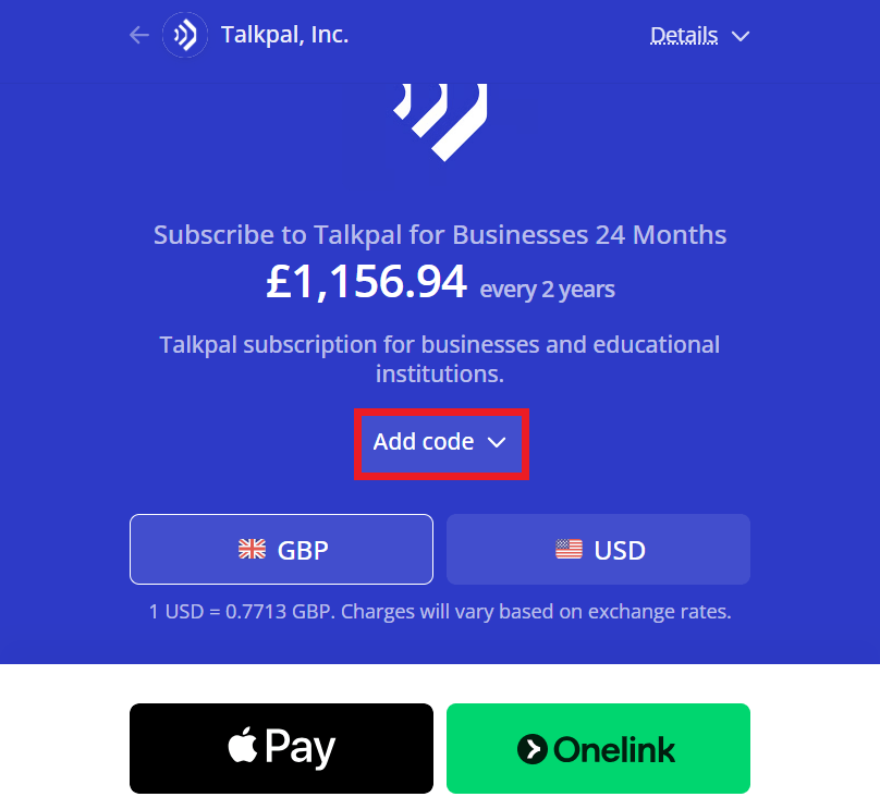 Talkpal discount code on the checkout page image