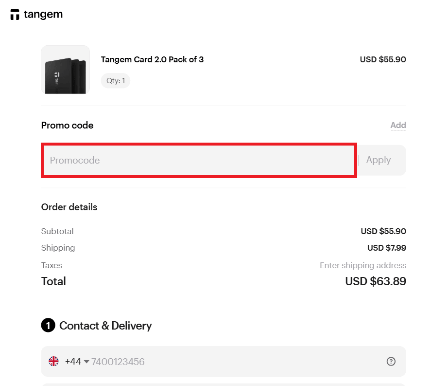 Tangem promo code redemption at checkout image