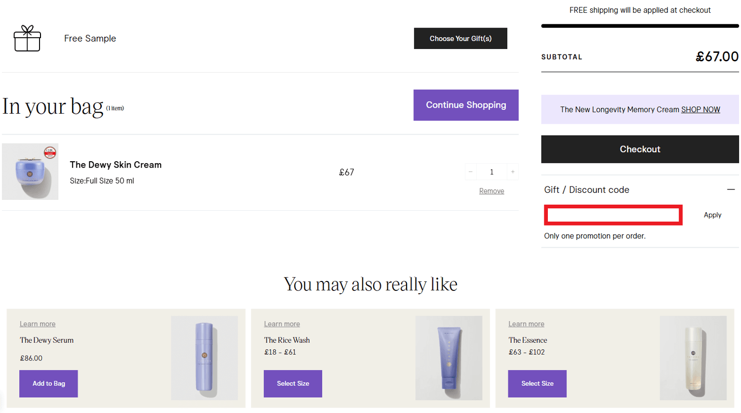 Tatcha discount code redemption box image