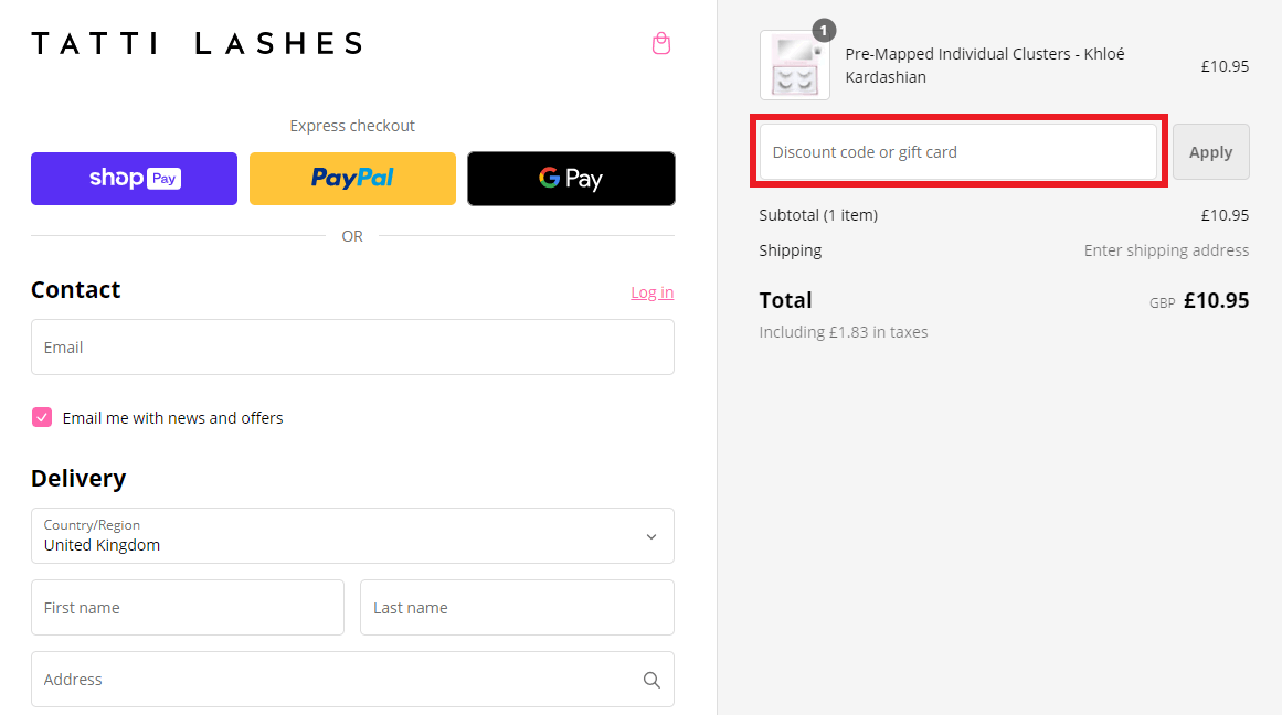Tatti Lashes discount code box image