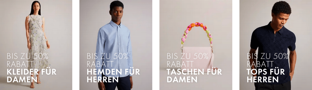 Vorschaubilder für bis zu 50 % auf Damenkleider, Herrenhemden, Taschen und Herrenoberteile im Ted Baker Sale
