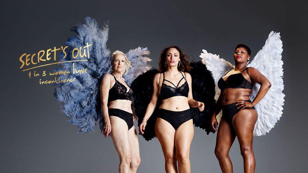 Three women wearing Tena pants. Text reads: Secret&apos;s Out. One in three women have incontinence