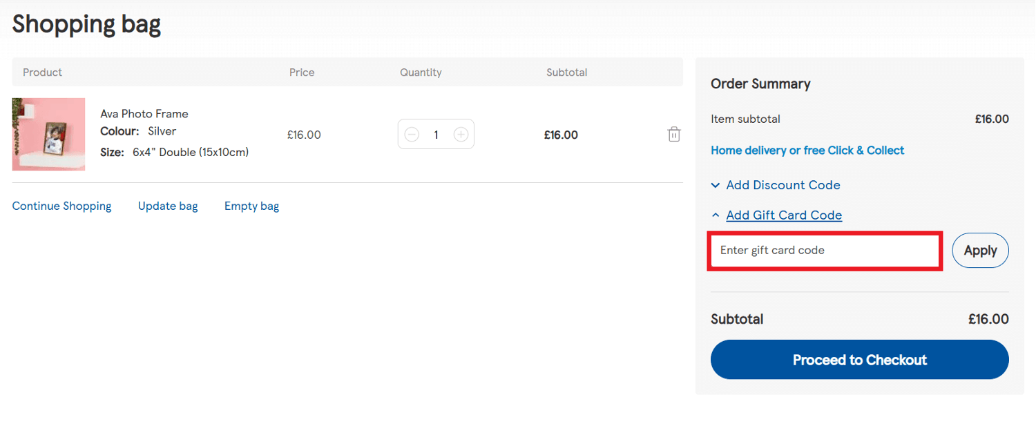 Tesco Photo discount code box in shopping cart image