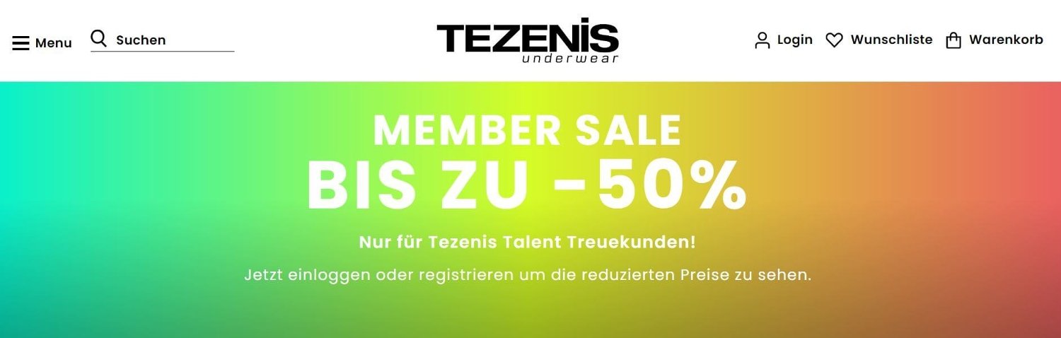 Banner für den exklusiven Tezenis-Sale für Member im Treueprogramm