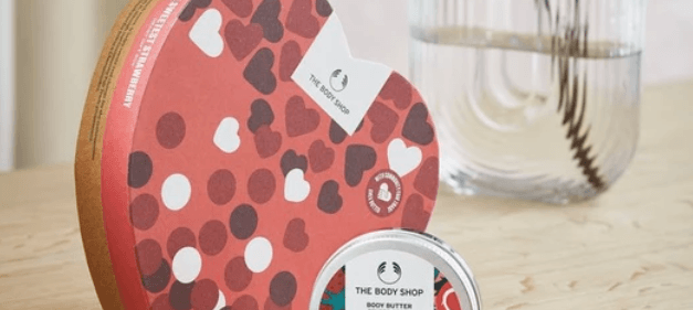 the body shop valentines day savings image - Sweetest Strawberry Heart Gift Box on a table