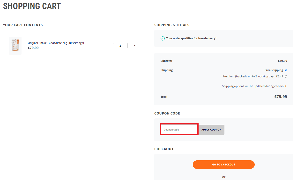 The Fast 800 discount code box on checkout page