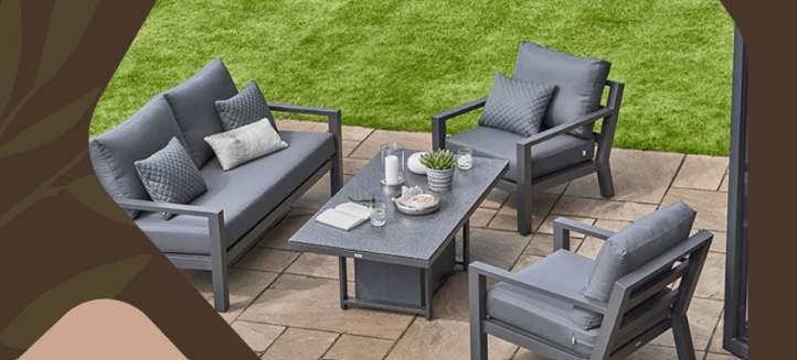 The Garden Furniture Centre autumn/winter discounts image showing a garden furniture set in grey colour