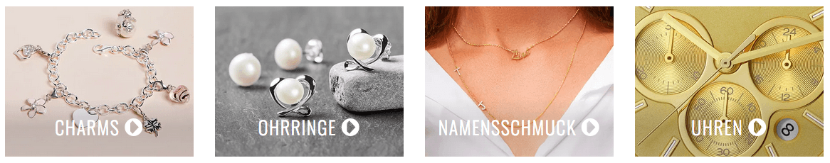 Bei The Jeweller erhältlicher Schmuck: Charms, Ohrringe, Namensschmuck und Uhren