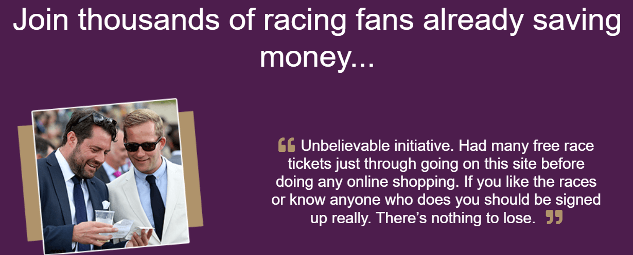 The Jockey Club rewards4racing purple banner featuring recommendation quote from member