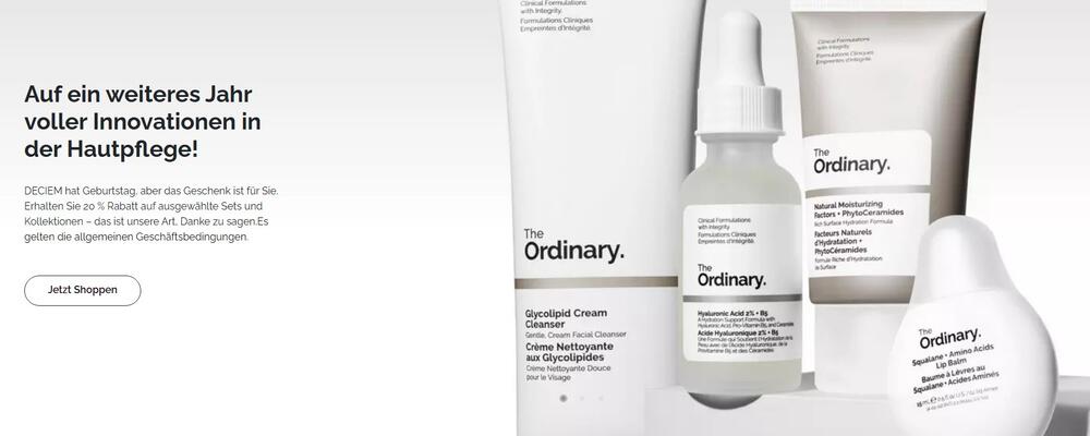 20% The Ordinary Gutschein für ausgewählte Sets und Kollektionen zum Unternehmensgeburtstag