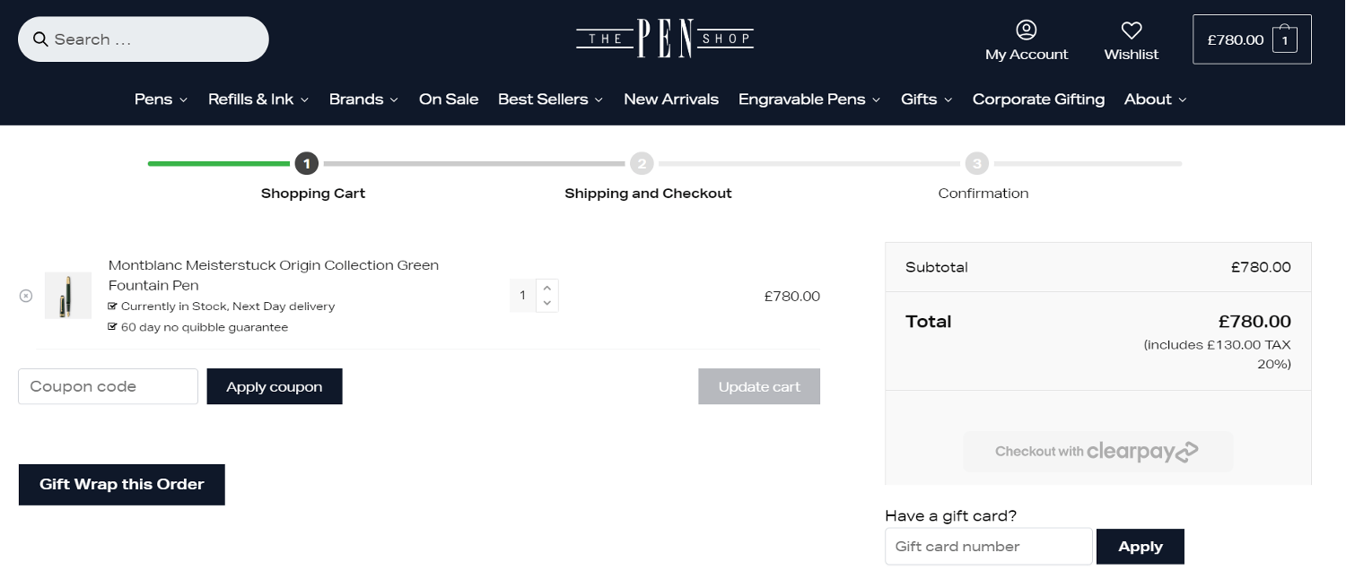 The Pen Shop discount code application box online