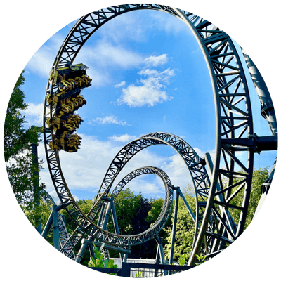 Smiler ride at Alton Towers with spiral loops