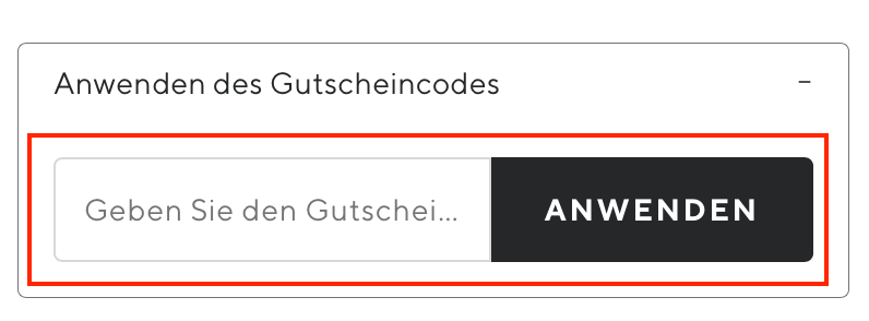 Eingabefeld für den Therabody-Gutschein im Warenkorb