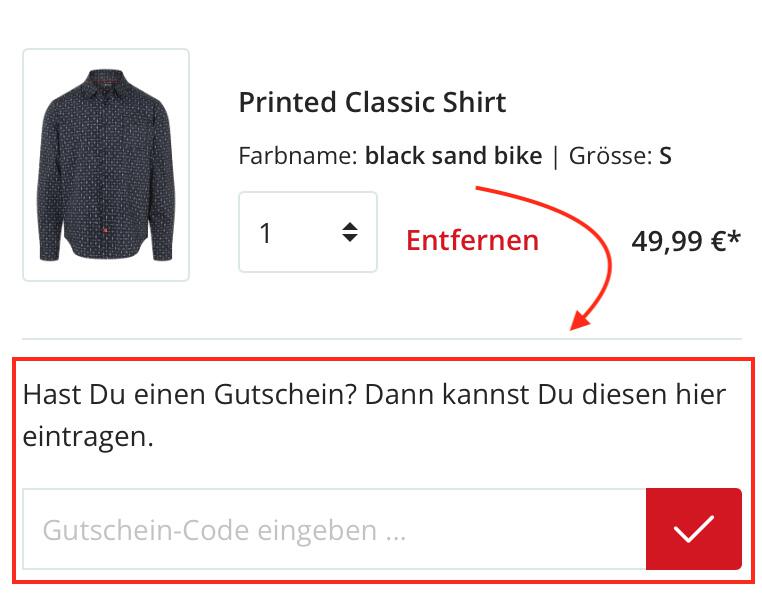 Warenkorb-Screenshot mit Eingabefeld für deinen TIMEZONE Gutschein
