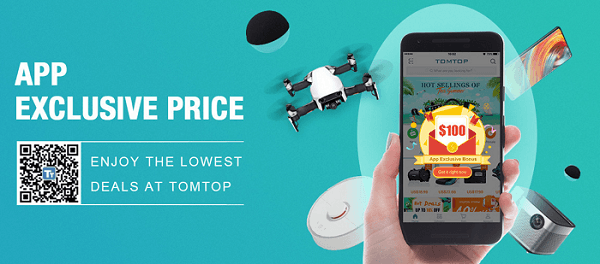 Smartphone mit Tomtop App Gutschein, den Kunden sich mit dem kostenlosen Download sichern