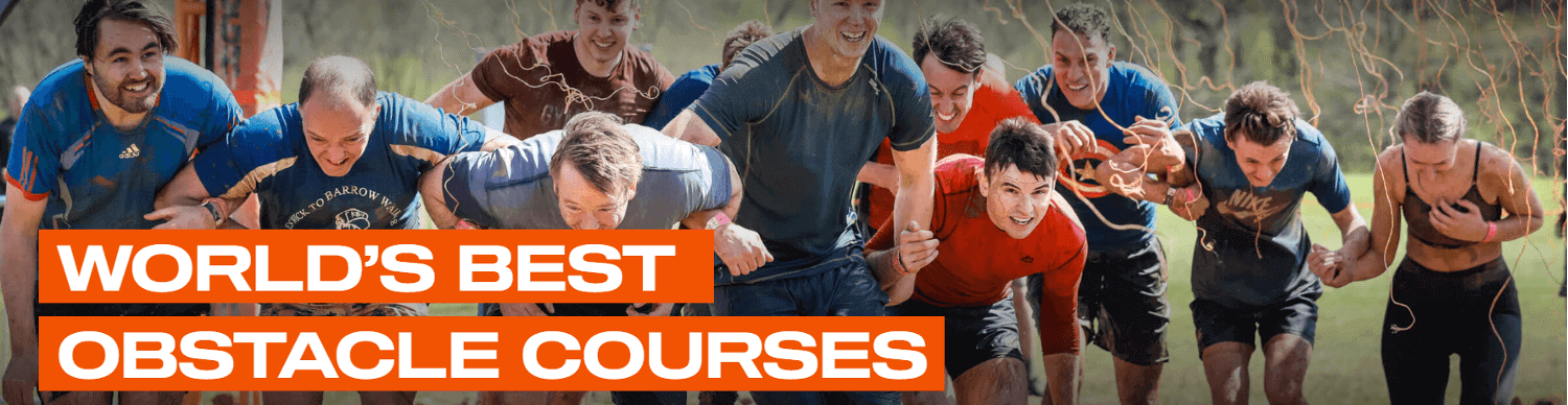 Tough Mudder banner showing a vareity of people running at a Tough Mudder event