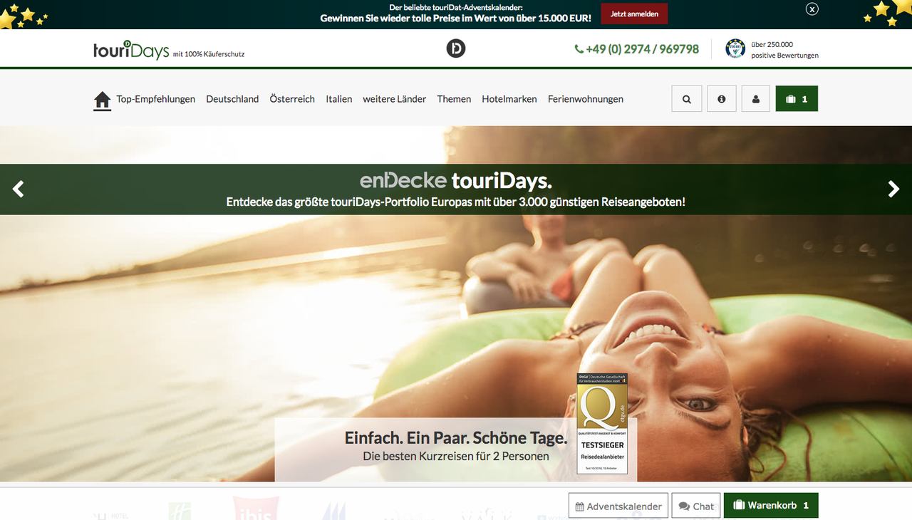Screenshot des Online-Shops von touriDat