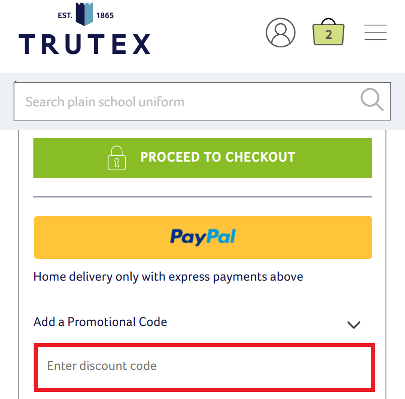 Trutex discount code box in shopping basket image