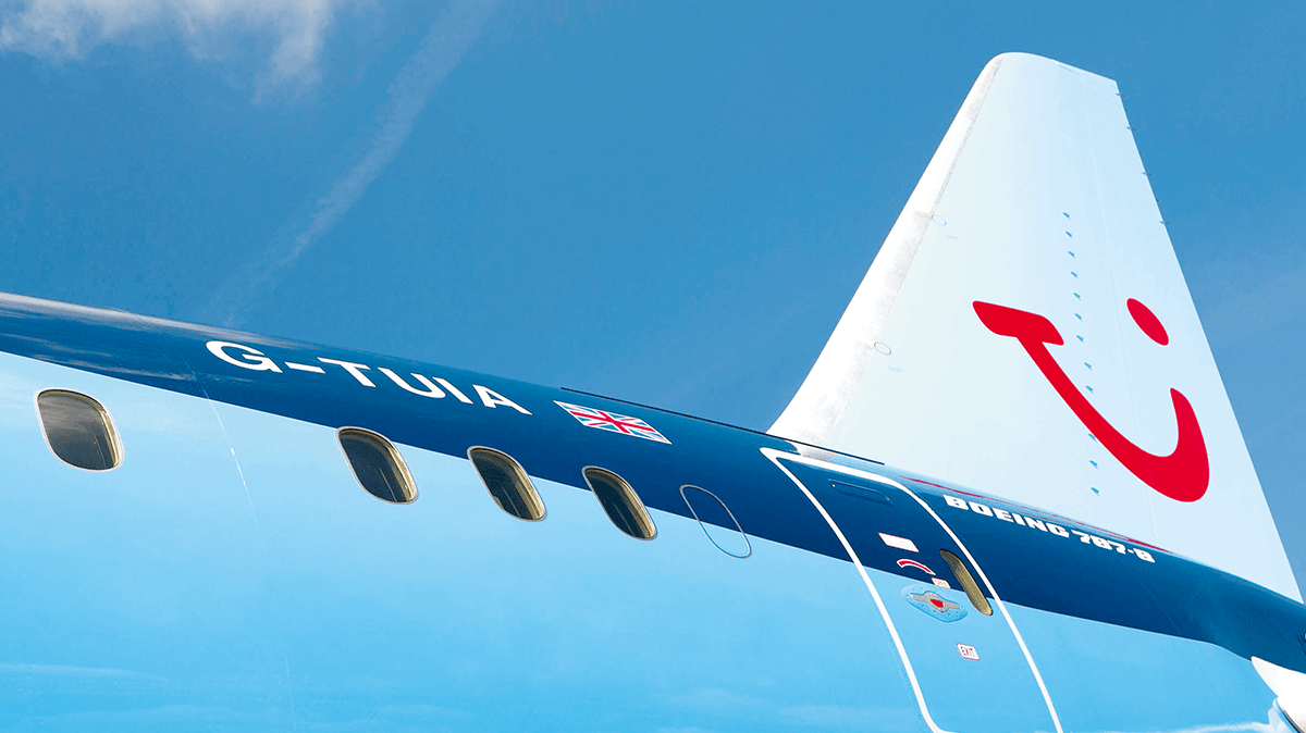 TUI plane with company logo on tail fin