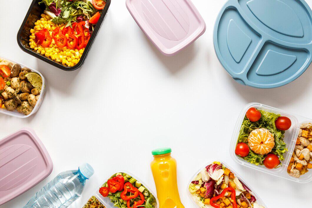 tupperwares contenant de la nourriture vus de haut