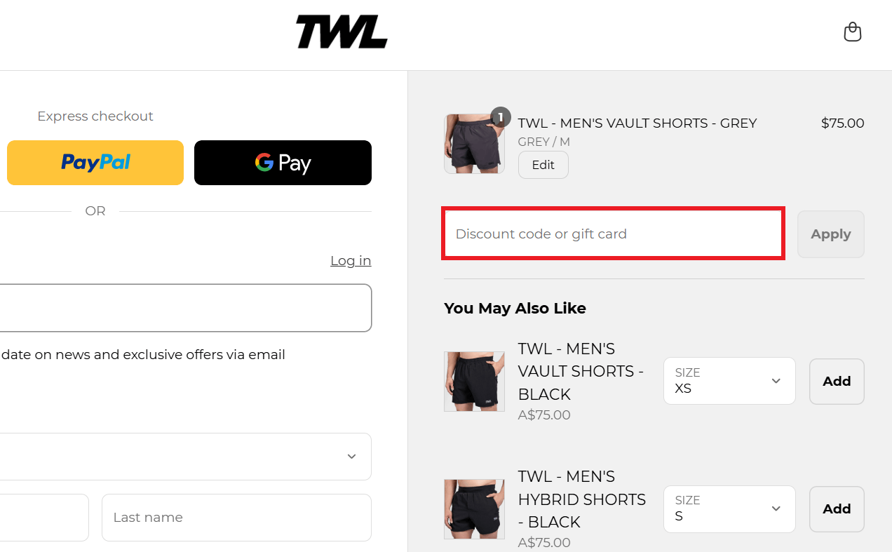 TWL discount code box during checkout image