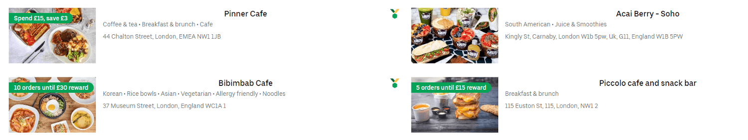 Example of Uber Eats offers including rewards