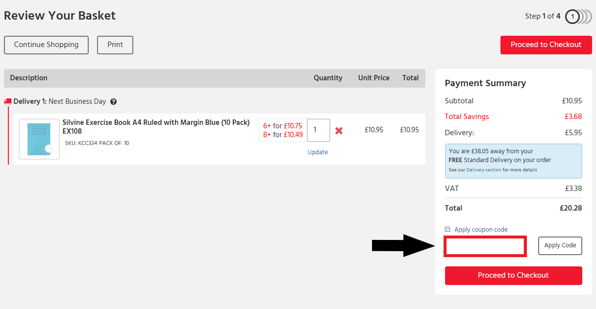 UK Office Direct discount code box in shopping basket image