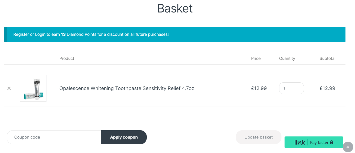 Screen grab of the UK Teeth Whitening discount code application box online