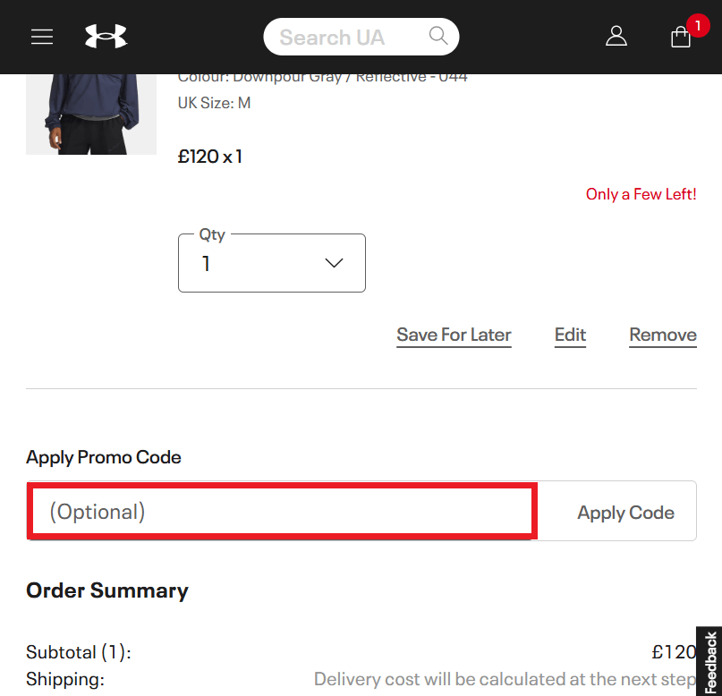 Under Armour discount code box