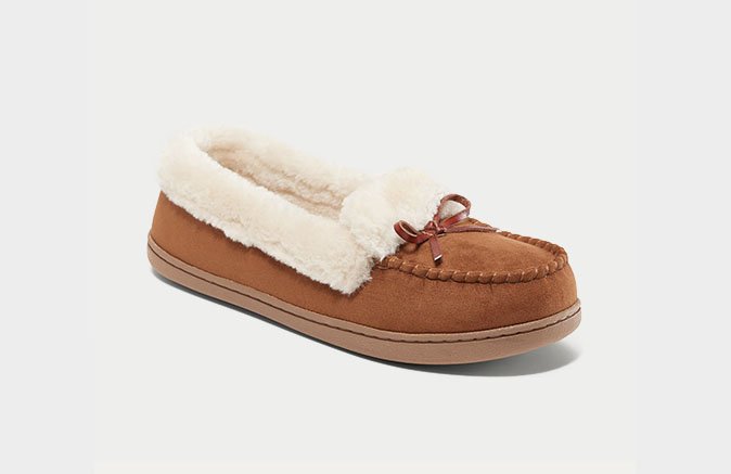 Faux-Suede Sherpa-Lined Moccasin Slippers