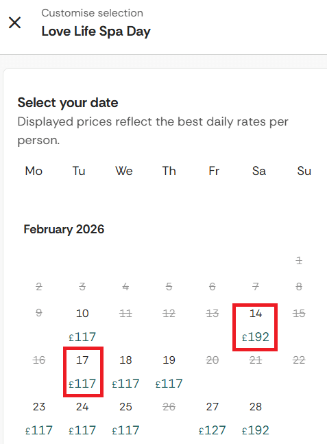 Valentine's Day spa prices difference