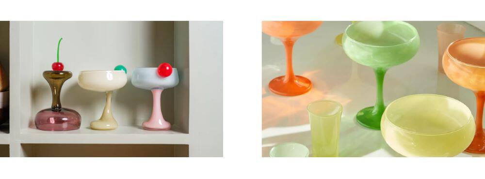 Champagne coupes by Helle Mardahl (left) and Urban Outfitters (right)
