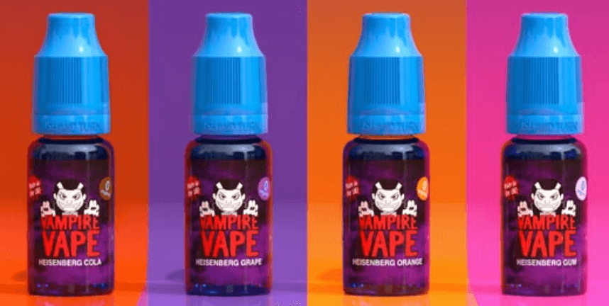 Vampire Vape savings guide banner showing different flavours on corresponding colour backgrounds