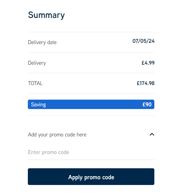Vax discount code redemption box in shopping basket