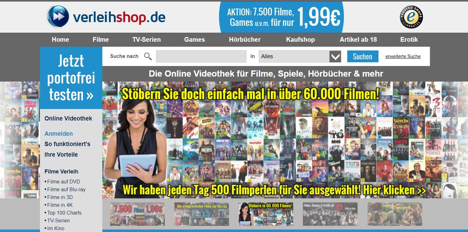 Verleihshop-Seite