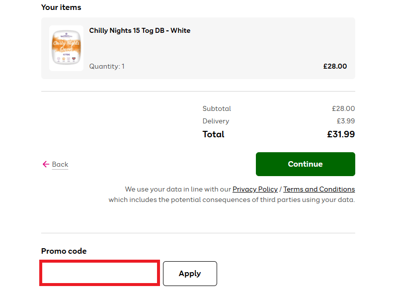 very discount code redemption box on the checkout page