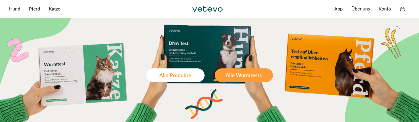 Mache einen DNA oder Wurm Test für dein Haustier bei Vetevo