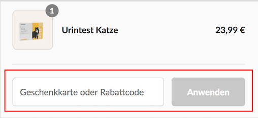 Eingabefeld für den Vetevo-Rabattcode im Warenkorb