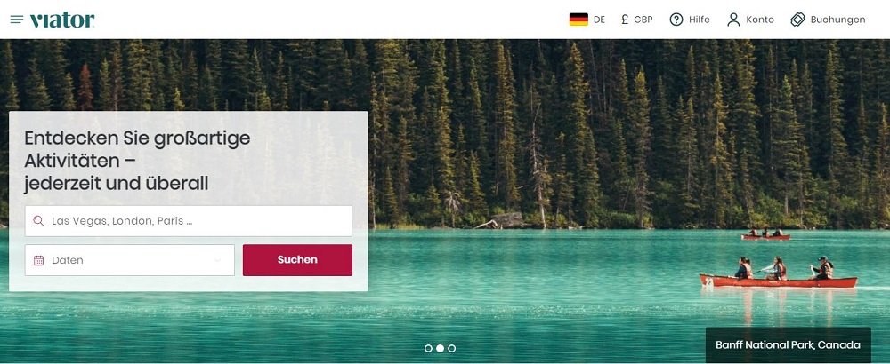 Banner für die Viator-Gutscheinseite: Viator-Website