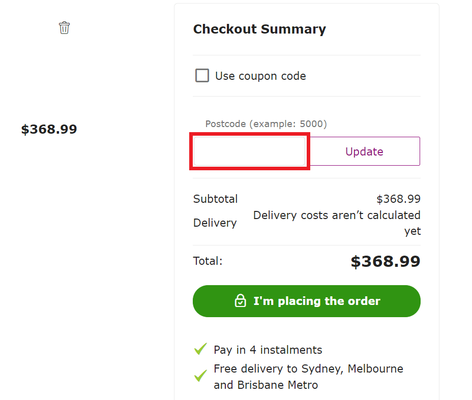 VidaXL discount code redemption box image