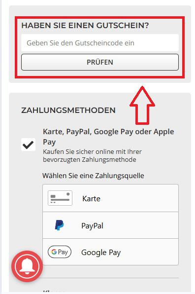 Eingabefeld für den Vino Gutschein im Warenkorb