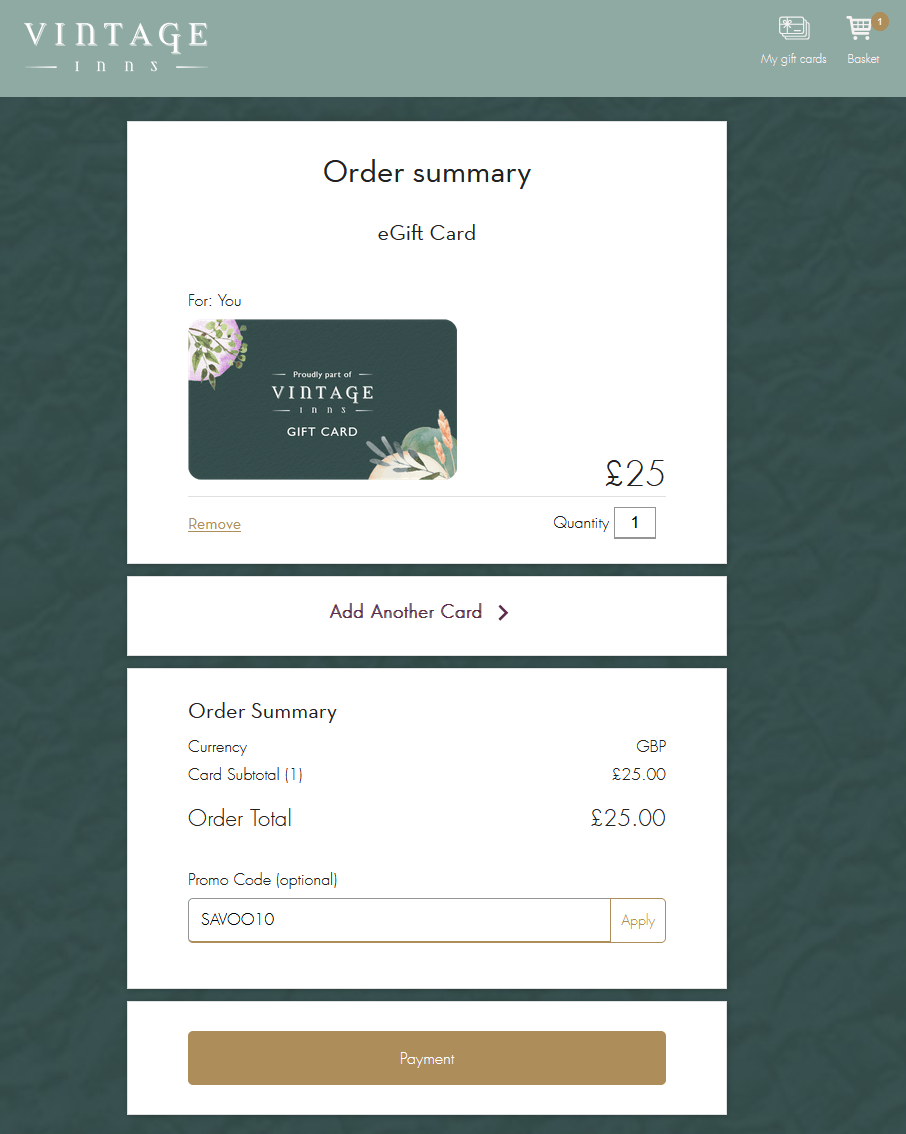 Entry box for your Vintage Inns discount code