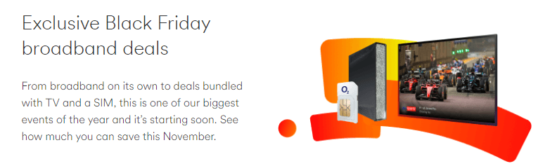 Virgin Media Black Friday image showing some details about the event, alongside a picture of a tv, wi-fi router and SIM card